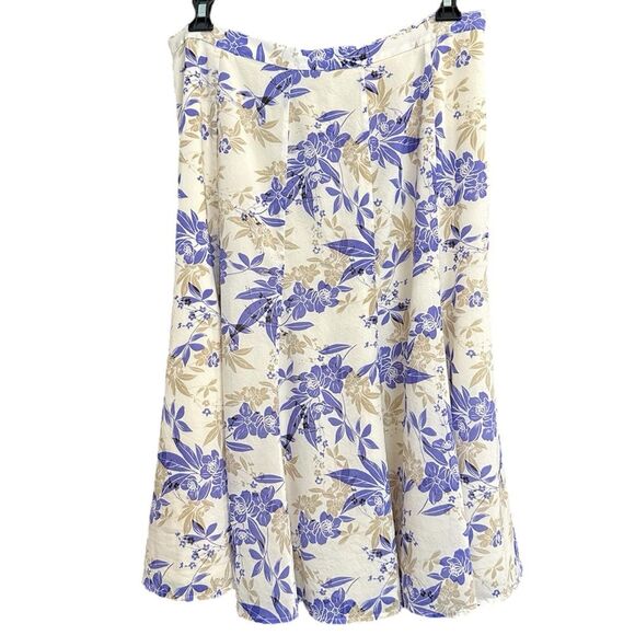 St. John Collection Skirt Size 10 Silk Blend Floral Lined Cream Blue Rare - Picture 1 of 11